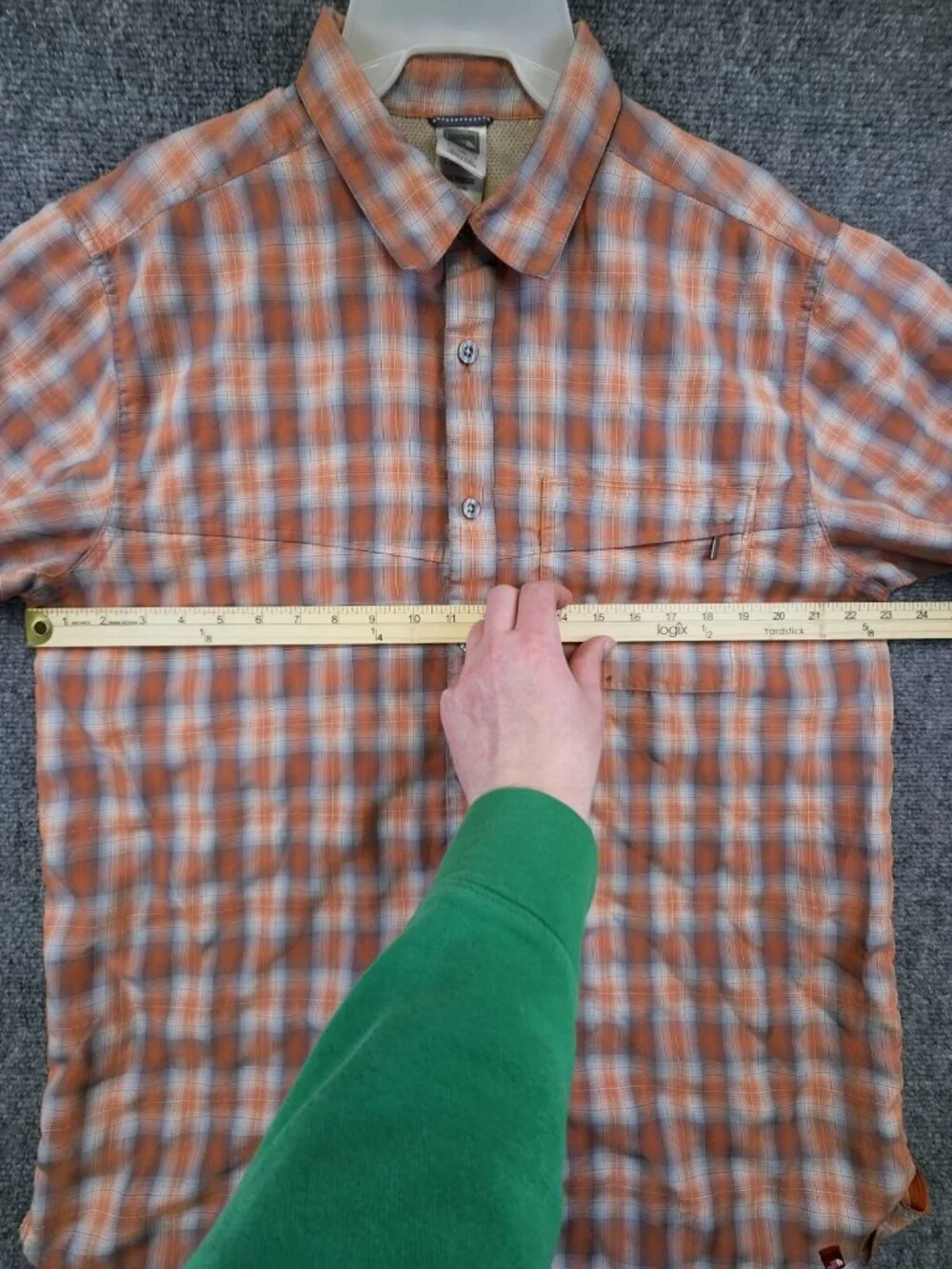The North Face Men's Large Orange Plaid Long Sleeve Button Up Shirt Modal Blend